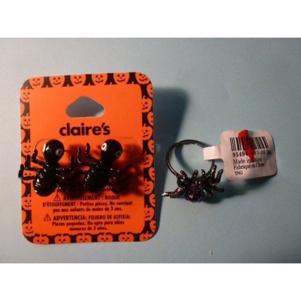Halloween Spider Earrings and Stone Ring
